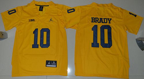 Wolverines #10 Tom Brady Gold Jordan Brand Stitched Youth NCAA Jersey - Click Image to Close